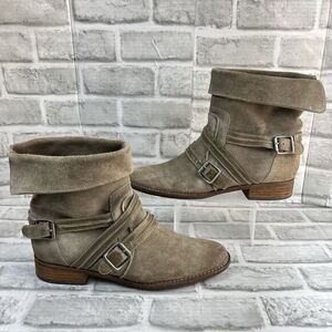 Matisse Prospector Women's Size 10 Tan Suede Leather Straps Moto Ankle Boots